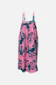 Detailed view of the Saya Dress in Pool Party print, emphasizing the abstract floral pattern and the shirred bust detail.