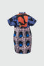 Flat back view of a dress with colorful and intricate patterns, a great choice for a trendy outfit.