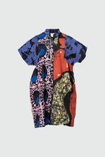 Flat view of a vibrant dress featuring eye-catching designs, ideal for a stylish and fun look.